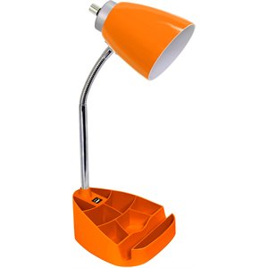 limelights gooseneck organizer desk lamp w/ usb port with orange shade