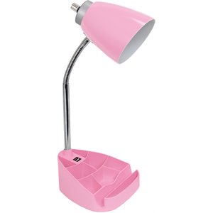 limelights gooseneck organizer desk lamp w/ usb port with pink shade