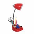 LimeLights Gooseneck Organizer Desk Lamp w/ USB Port with Red Shade