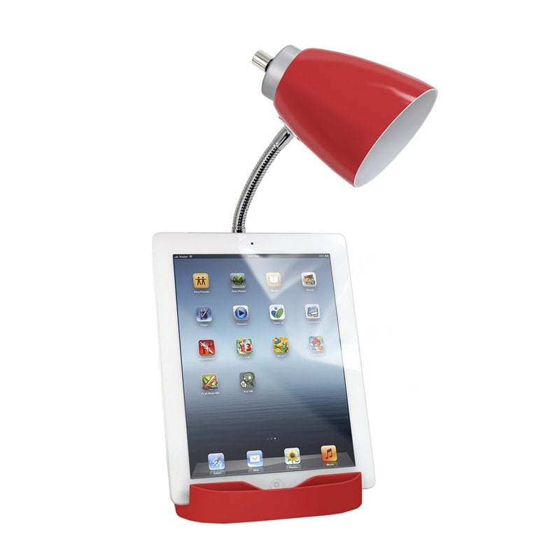 LimeLights Gooseneck Organizer Desk Lamp w/ USB Port with Red Shade