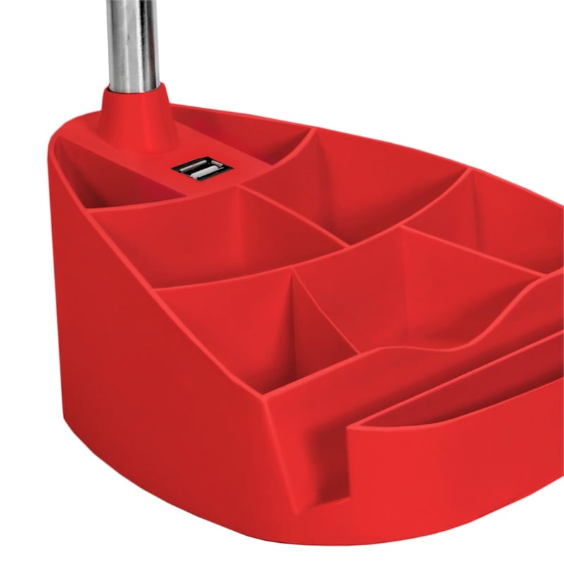 LimeLights Gooseneck Organizer Desk Lamp w/ USB Port with Red Shade
