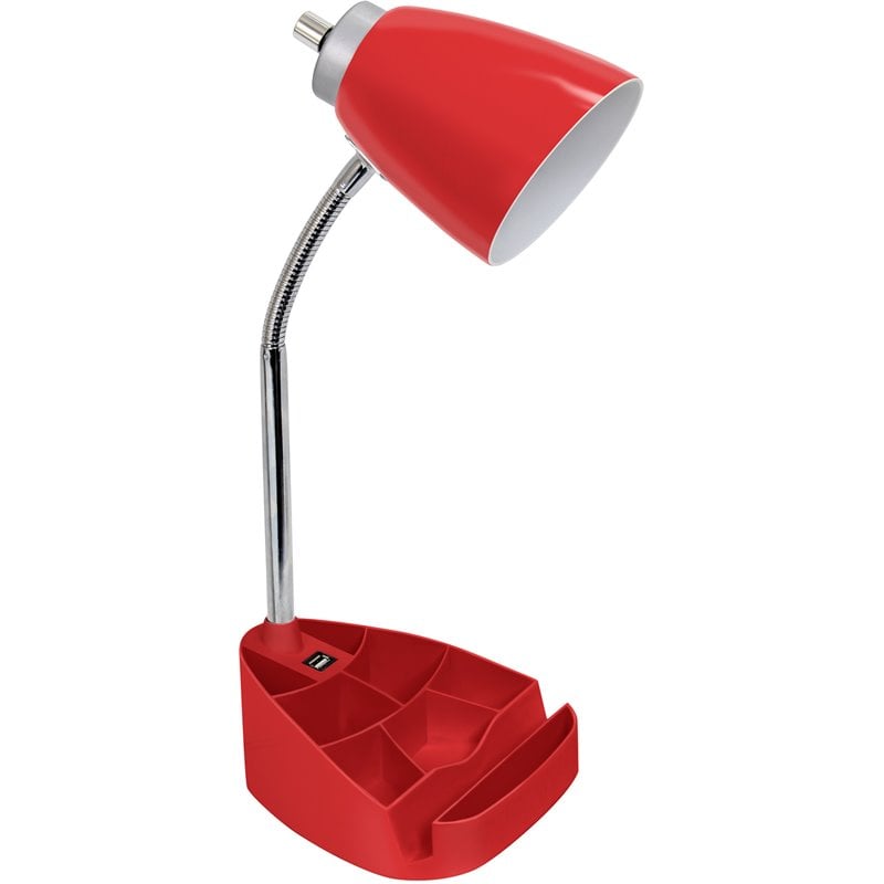LimeLights Gooseneck Organizer Desk Lamp w/ USB Port with Red Shade