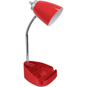 limelights gooseneck organizer desk lamp w/ usb port with red shade