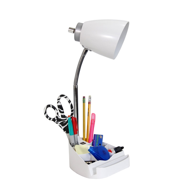 LimeLights Gooseneck Organizer Desk Lamp w/ USB Port with White Shade