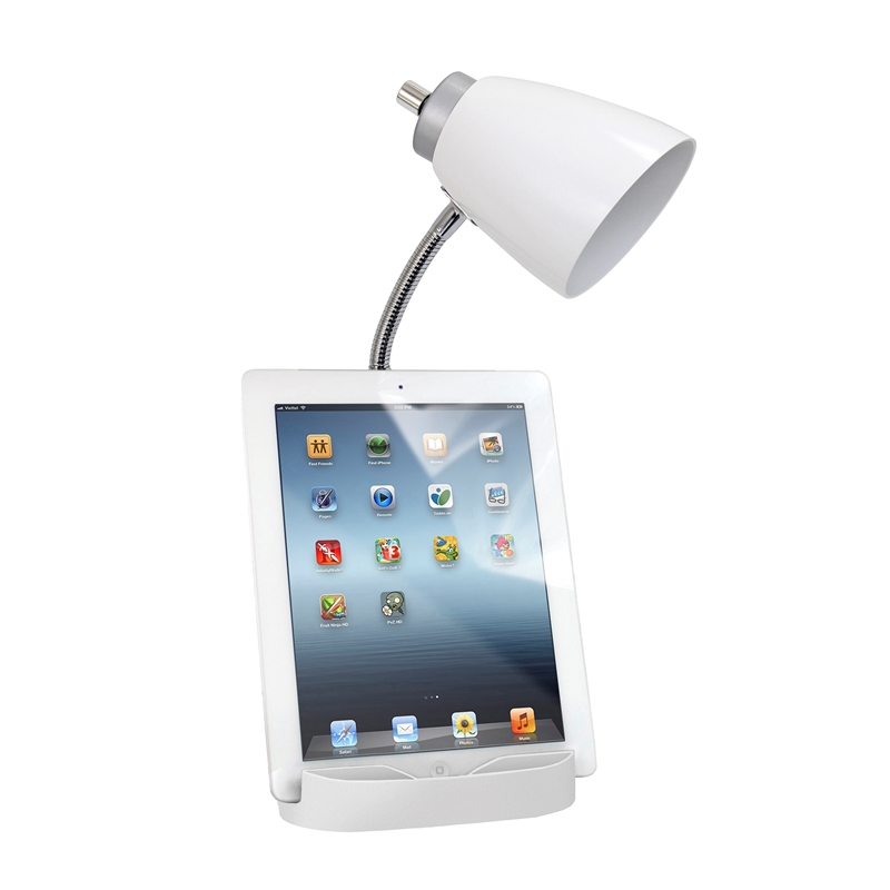 LimeLights Gooseneck Organizer Desk Lamp w/ USB Port with White Shade