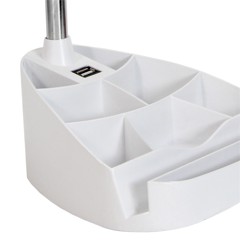 LimeLights Gooseneck Organizer Desk Lamp w/ USB Port with White Shade