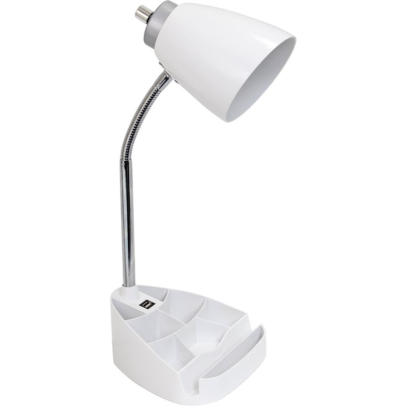LimeLights Gooseneck Organizer Desk Lamp w/ USB Port with White Shade