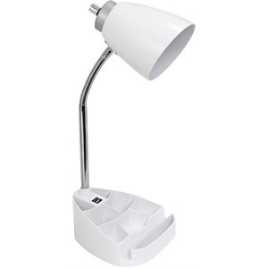 limelights gooseneck organizer desk lamp w/ usb port with white shade