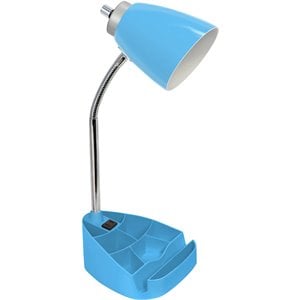 limelights gooseneck organizer desk lamp w/ power outlet with blue shade