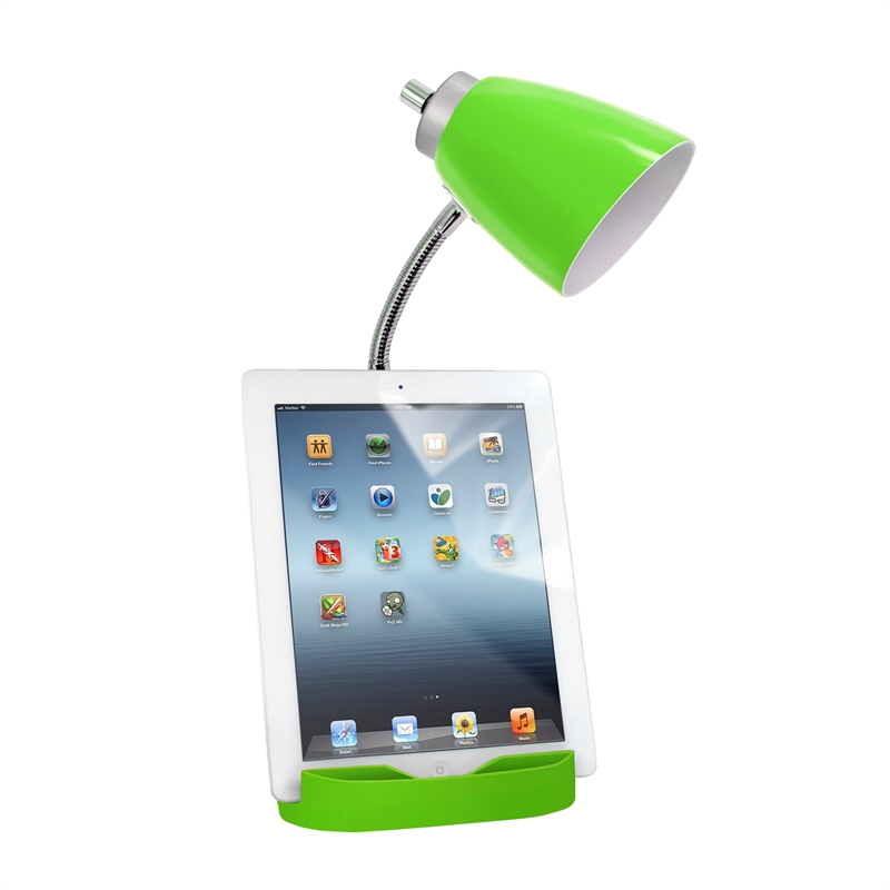 LimeLights Gooseneck Organizer Desk Lamp w/ Power Outlet with Green Shade