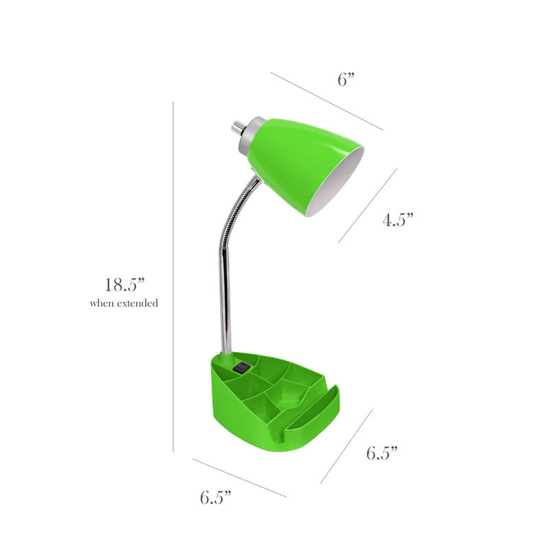 LimeLights Gooseneck Organizer Desk Lamp w/ Power Outlet with Green Shade