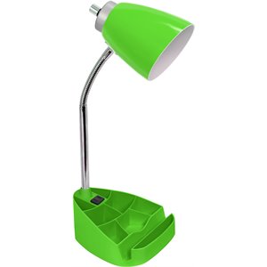 limelights gooseneck organizer desk lamp w/ power outlet with green shade