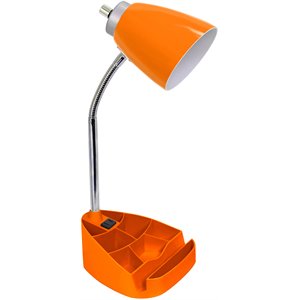 limelights gooseneck organizer desk lamp w/ power outlet with orange shade