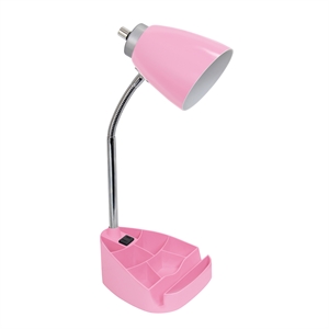 limelights gooseneck organizer desk lamp w/ power outlet with pink shade