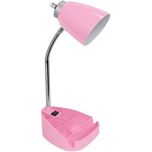 limelights gooseneck organizer desk lamp w/ power outlet with pink shade
