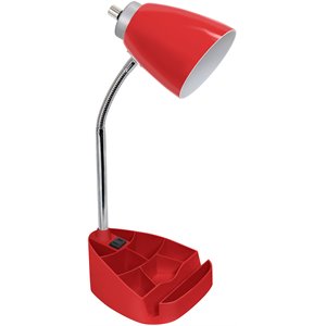 limelights gooseneck organizer desk lamp w/ power outlet with red shade