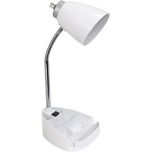limelights gooseneck organizer desk lamp w/ power outlet with white shade