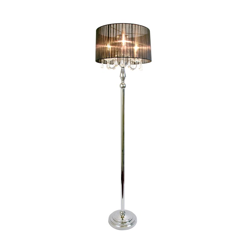Elegant Designs Metal Trendy Sheer Floor Lamp in Chrome with Black Shade