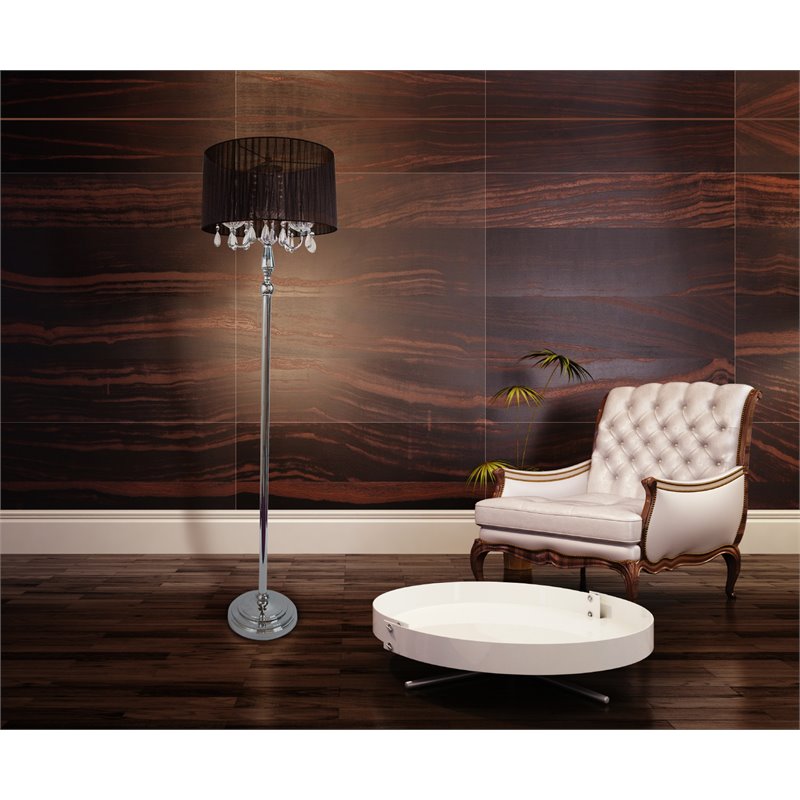 Elegant Designs Metal Trendy Sheer Floor Lamp in Chrome with Black Shade