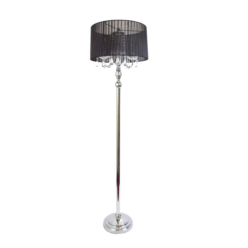 Elegant Designs Metal Trendy Sheer Floor Lamp in Chrome with Black Shade