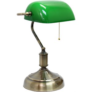 simple designs metal executive banker's desk lamp in nickel with green shade