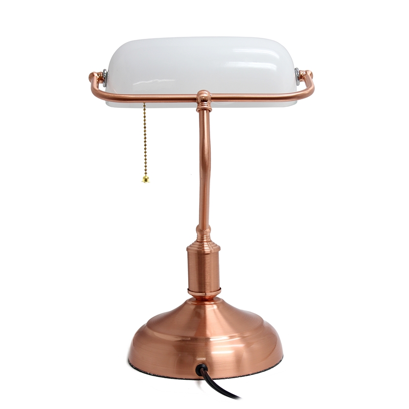 Simple Designs Metal Executive Banke's Desk Lamp in Rose Gold with White Shade
