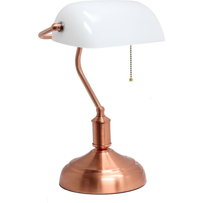 Simple Designs Metal Executive Banke's Desk Lamp in Rose Gold with White Shade