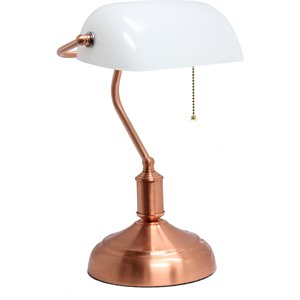 simple designs metal executive banke's desk lamp in rose gold with white shade