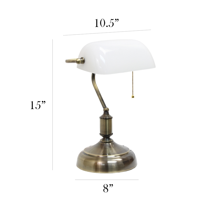 Simple Designs Metal Executive Banker's Desk Lamp in Nickel with White Shade