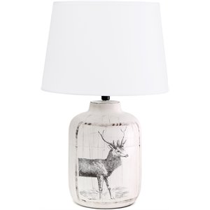 simple designs ceramic printed rustic deer buck table lamp with white shade