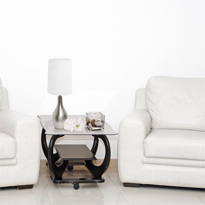 Simple Designs Metal 1 Light Tear Drop Table Lamp in Nickel with White Shade