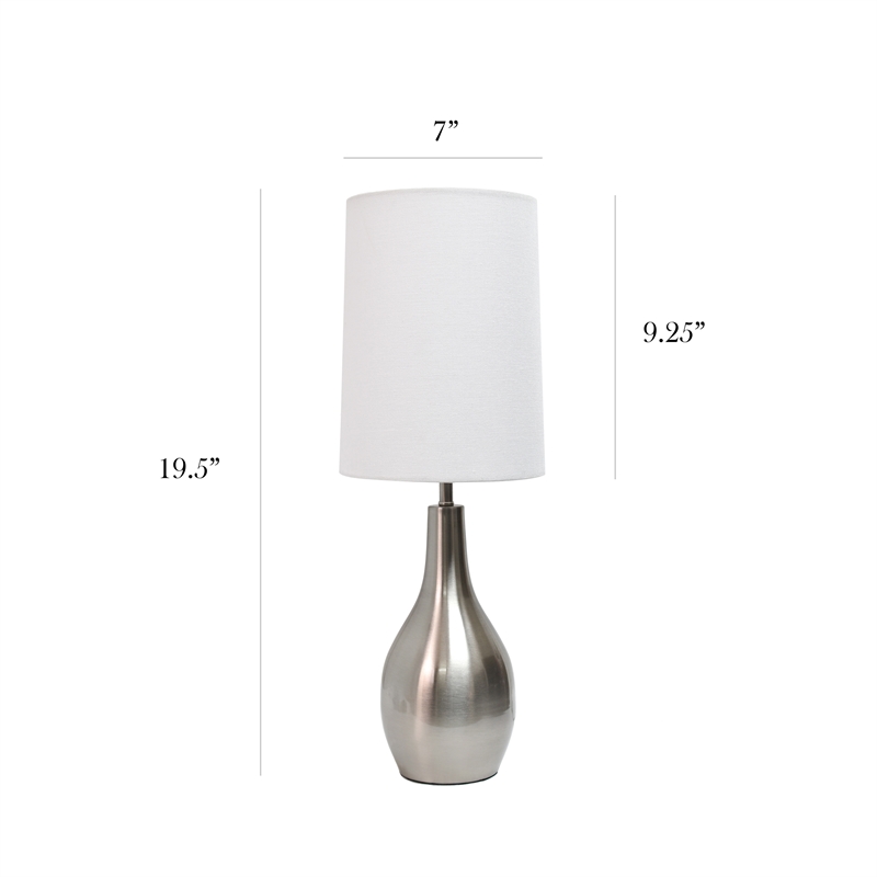 Simple Designs Metal 1 Light Tear Drop Table Lamp in Nickel with White Shade