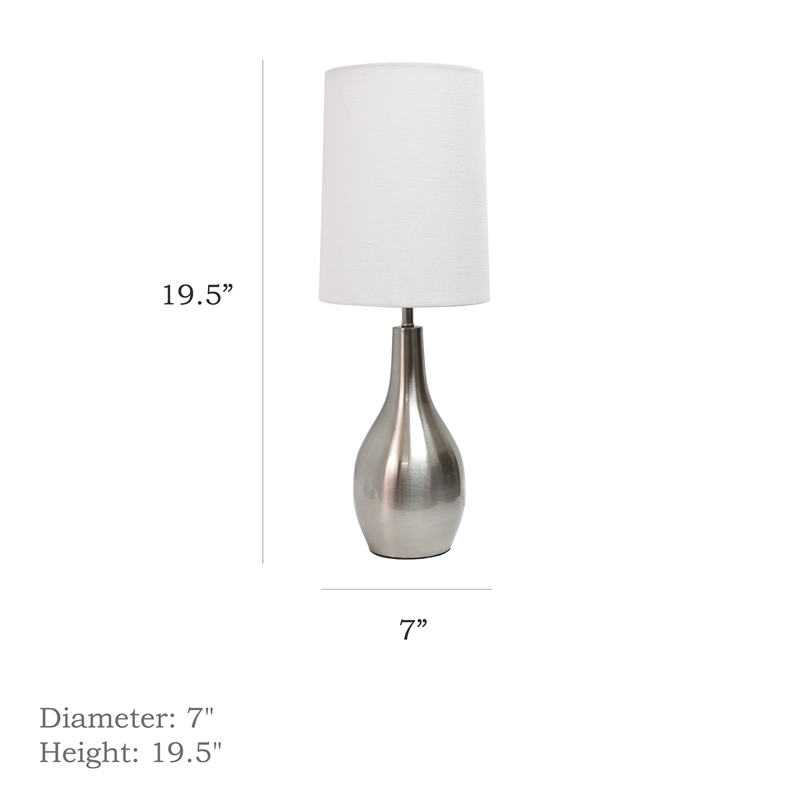 Simple Designs Metal 1 Light Tear Drop Table Lamp in Nickel with White Shade