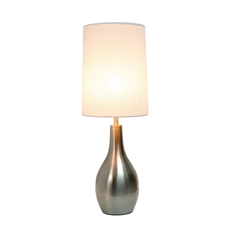 Simple Designs Metal 1 Light Tear Drop Table Lamp in Nickel with White Shade