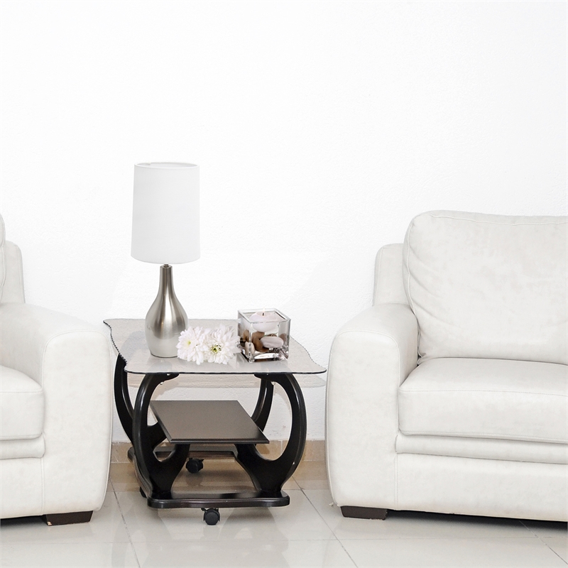 Simple Designs Metal 1 Light Tear Drop Table Lamp in Nickel with White Shade