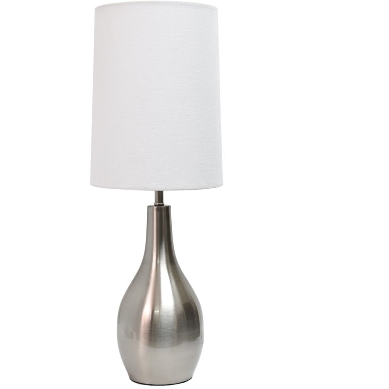 Simple Designs Metal 1 Light Tear Drop Table Lamp in Nickel with White Shade