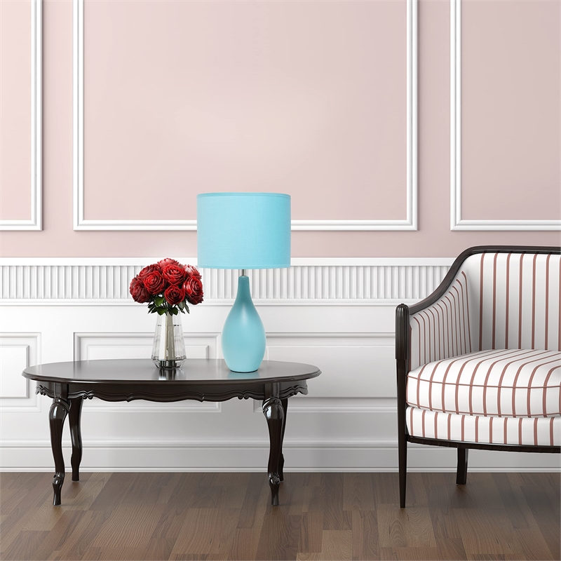 Simple Designs Ceramic Oval Base Table Lamp in Blue