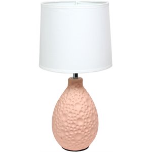 simple designs ceramic texturized oval table lamp in pink with white shade