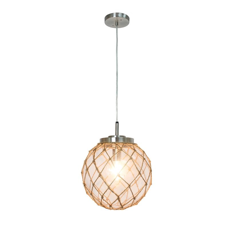 Elegant Designs Glass Natural Rope Buoy Netted Pendant in Clear