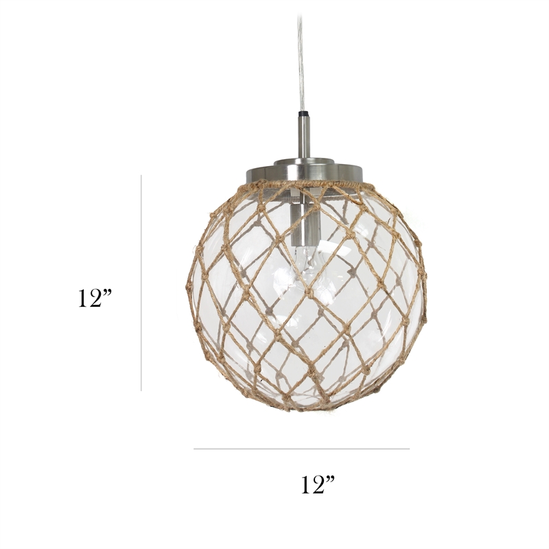 Elegant Designs Glass Natural Rope Buoy Netted Pendant in Clear