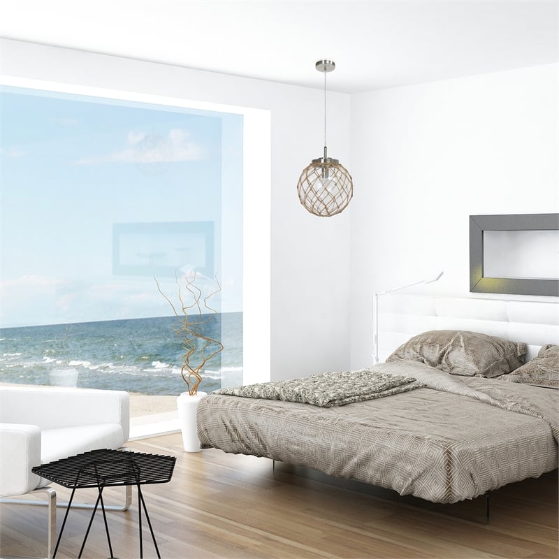 Elegant Designs Glass Natural Rope Buoy Netted Pendant in Clear