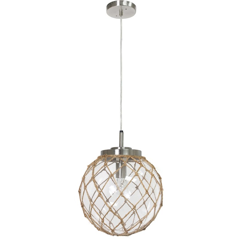 Elegant Designs Glass Natural Rope Buoy Netted Pendant in Clear