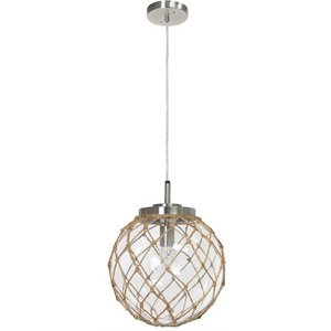 Elegant Designs Glass Natural Rope Buoy Netted Pendant in Clear