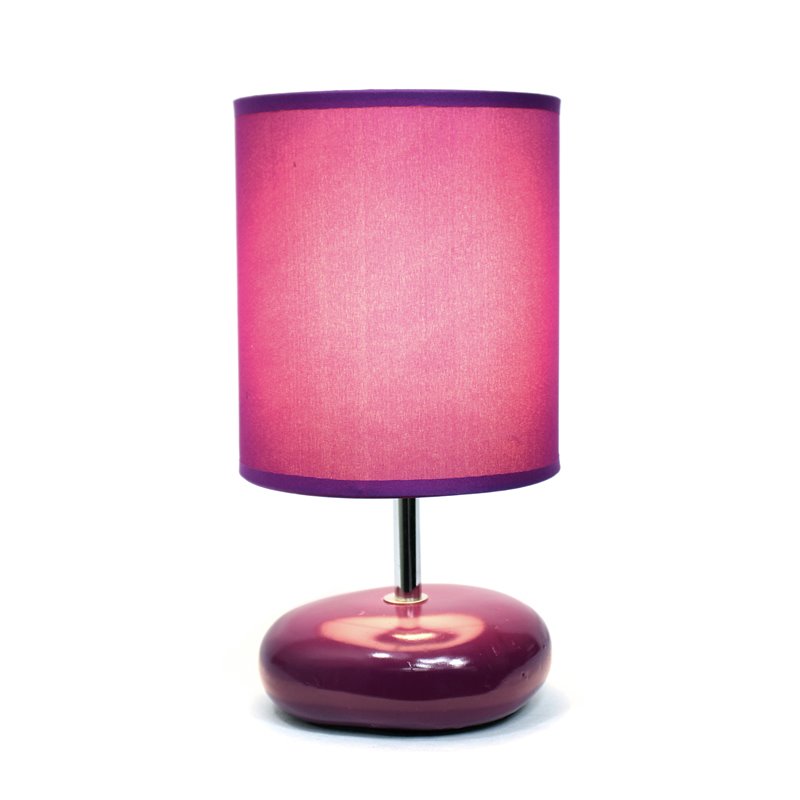 Simple Designs Ceramic Small Stone Table Lamp in Purple with Purple Shade