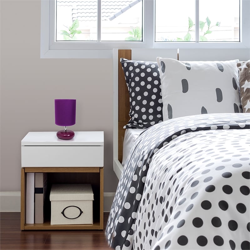 Simple Designs Ceramic Small Stone Table Lamp in Purple with Purple Shade