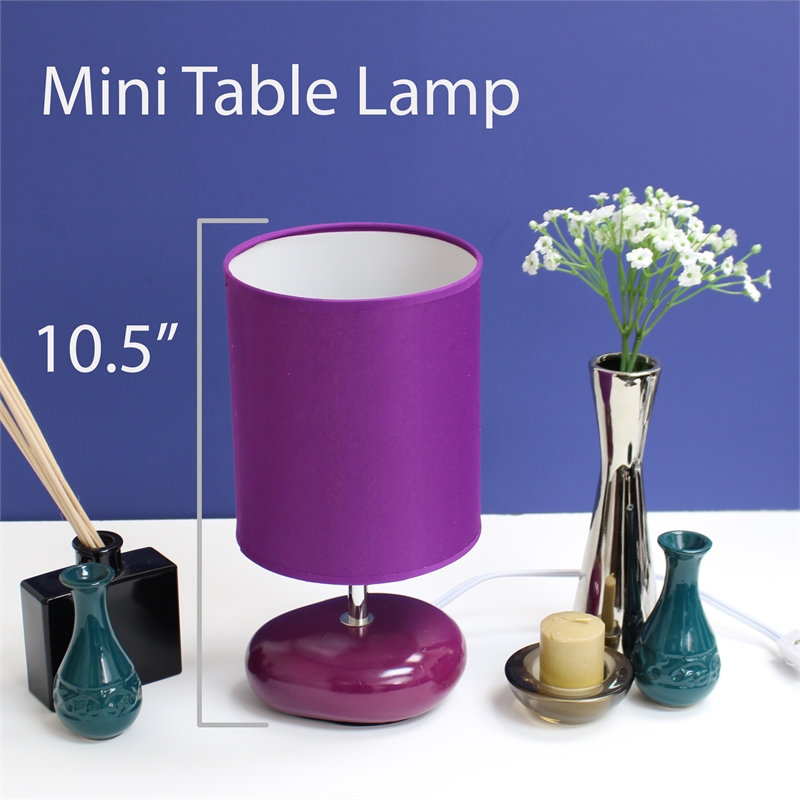 Simple Designs Ceramic Small Stone Table Lamp in Purple with Purple Shade