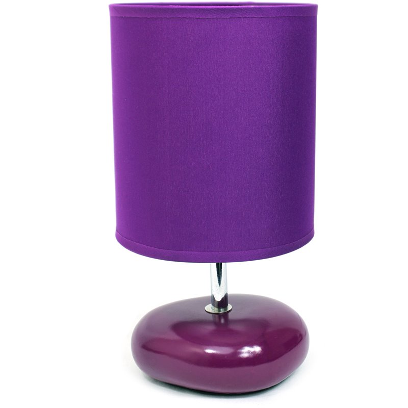 Simple Designs Ceramic Small Stone Table Lamp in Purple with Purple Shade