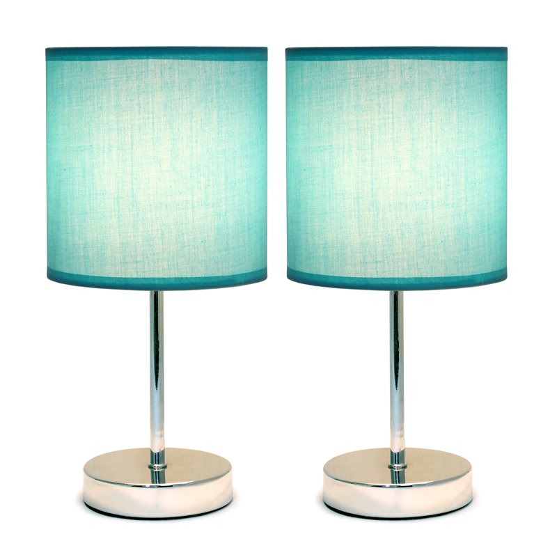 Simple Designs Chrome Metal Basic Table Lamp 2 Pack with Blue Shade