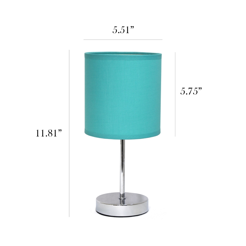 Simple Designs Chrome Metal Basic Table Lamp 2 Pack with Blue Shade