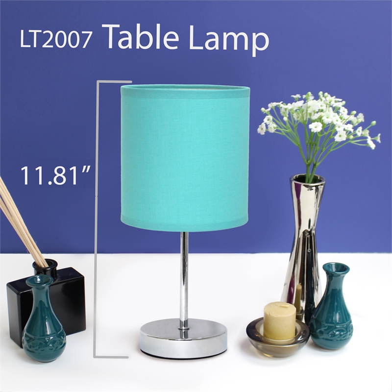 Simple Designs Chrome Metal Basic Table Lamp 2 Pack with Blue Shade
